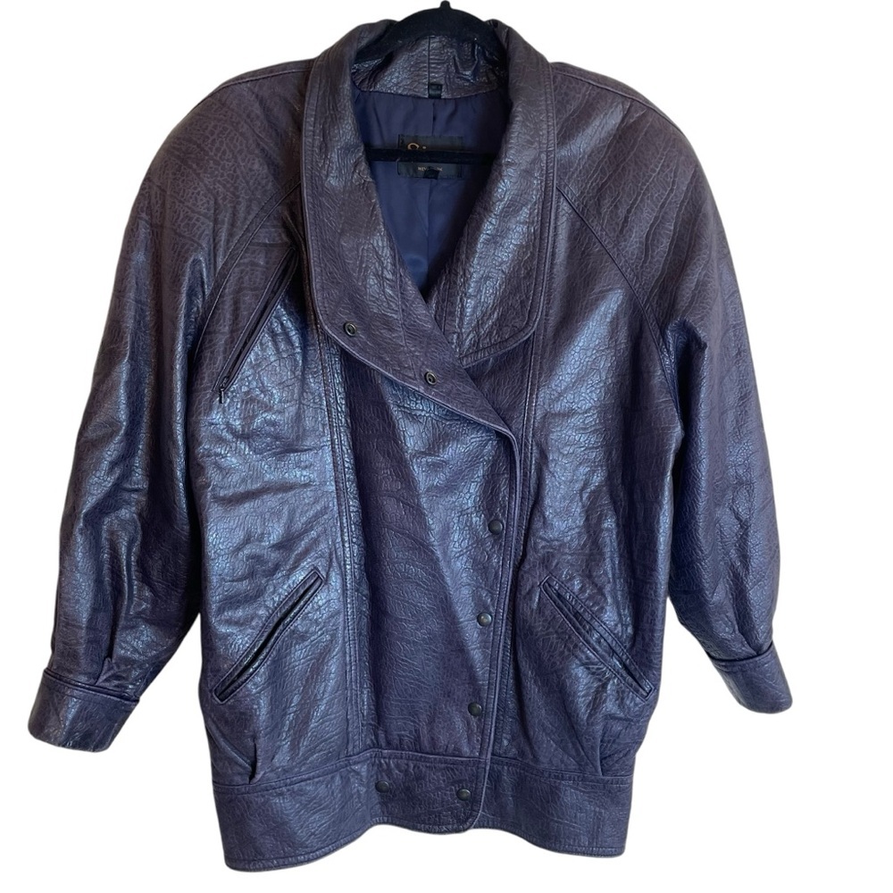 Vintage Siena New York Dark Purple Leather Jacket Oversized Women’s Small